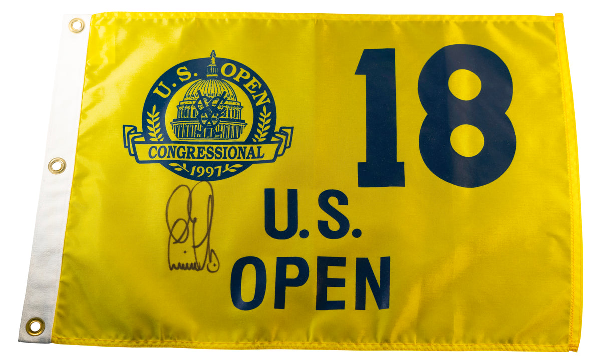 Ernie Els Signed 1997 US Open Silk Screen Pin Flag Patron Gear