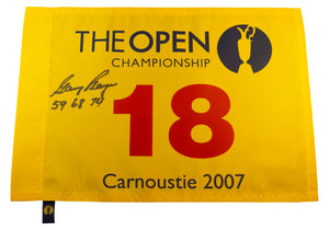 Gary Player Signed 2007 (British) Open Championship Pin Flag - Inscribed with Championship Winning Years "59 68 74"