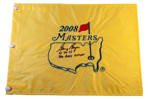 Gary Player Signed 2008 Masters Pin Flag - Inscribed "61 74 78" and "The Black Knight"