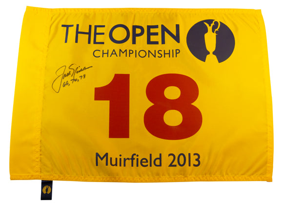 Jack Nicklaus Signed 2013 (British) Open Championship Pin Flag - Inscribed with Open Championship Winning Years 