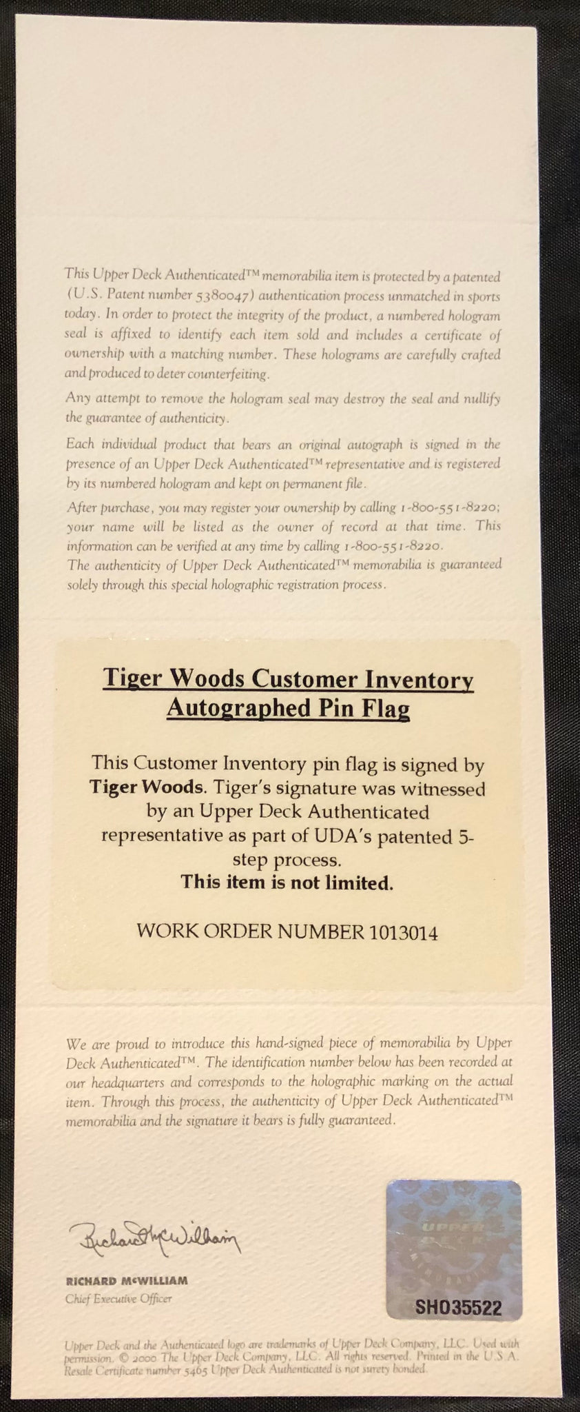 Tiger Woods Signed 2000 US Open Pin Flag – Patron Gear