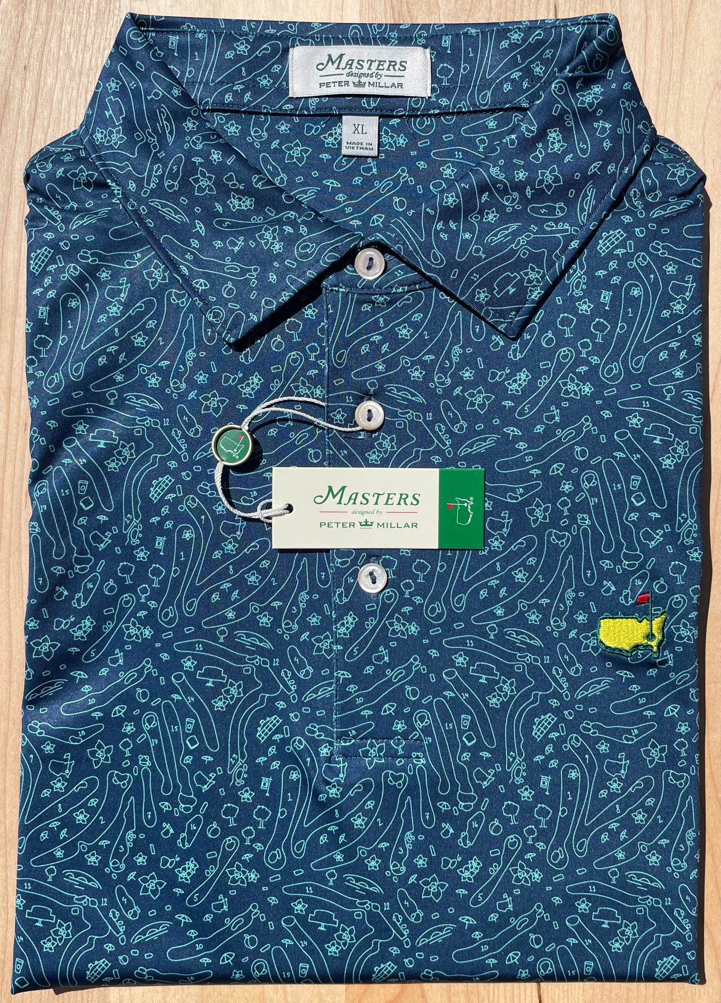 Masters Peter Millar Navy Course Print Men s Polo Shirt Size Extra Large