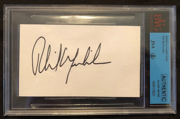 Phil Mickelson Autographed 3x5 Index Card JSA / Beckett